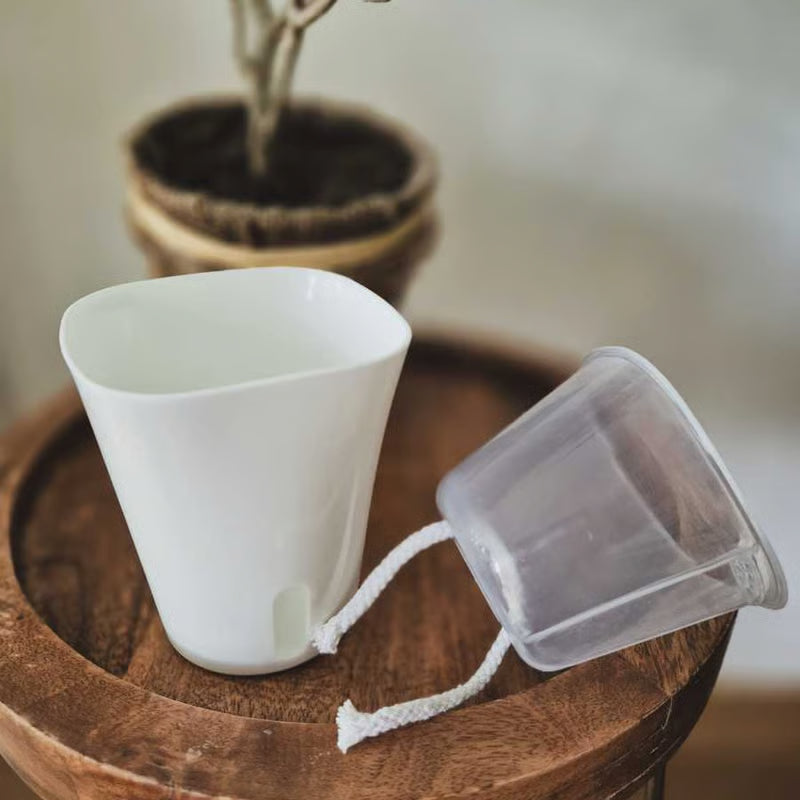 White self watering pots